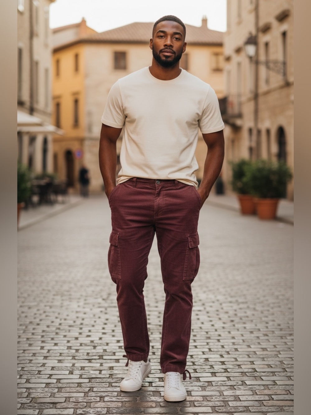 Men's Velvet Maroon Cargo Pants - Casual Utility Trousers